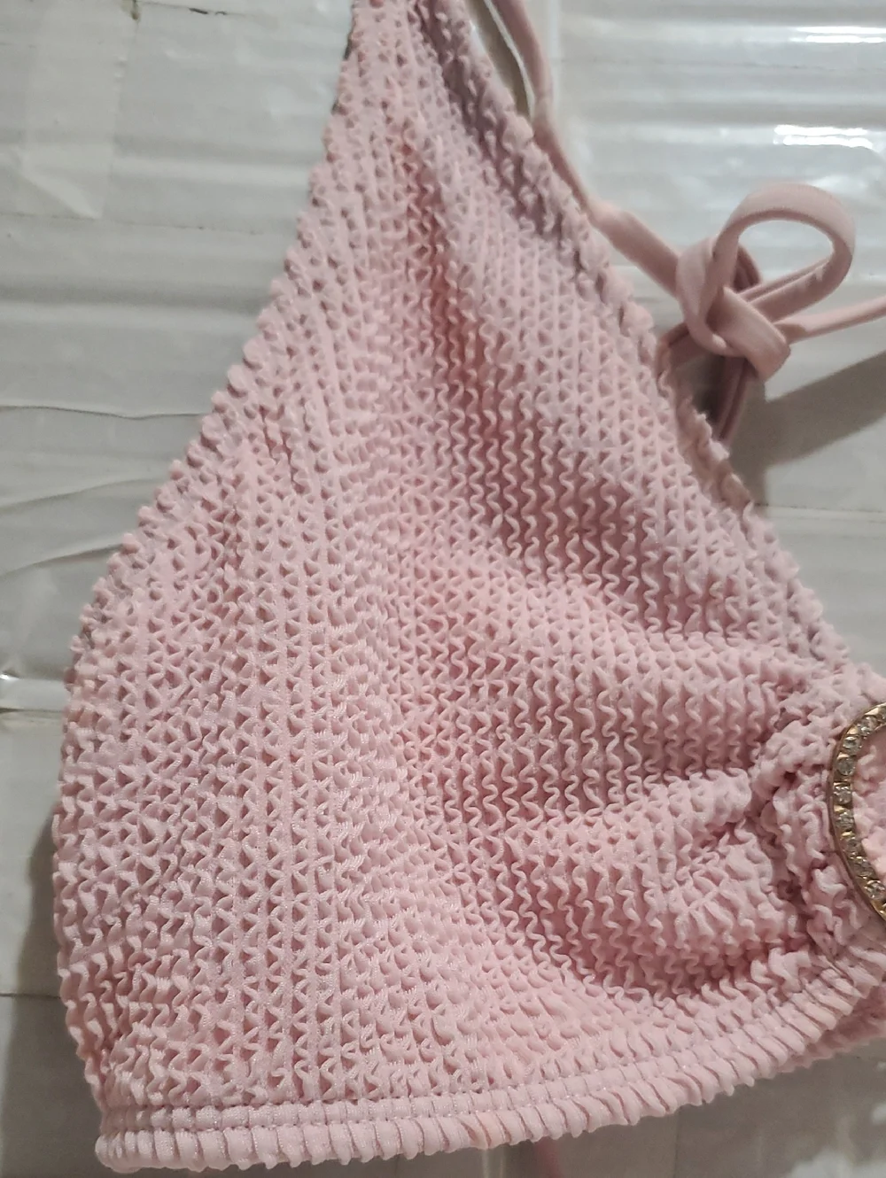 Halter Pink Heart-Accent Knit Vikini Top - Women Intimates & Sleepwear Size S